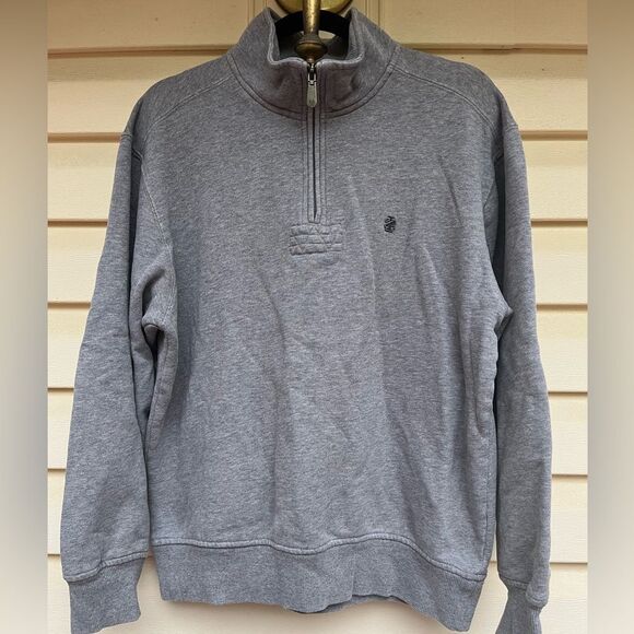 IZOD gray long-sleeved sweatshirt, front quarter zipper, stand-up collar, Med - Picture 1 of 8